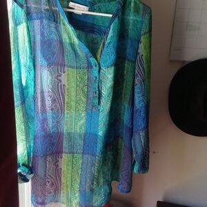 Liz Claiborne, Sheer Overshirt, Blue & Green